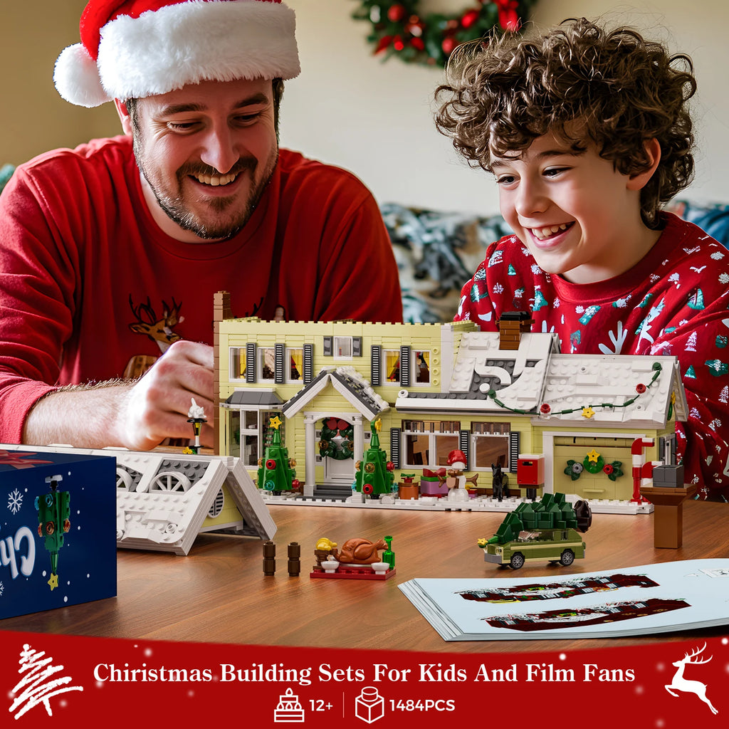 Christmas Holiday House Building Set Christmas Holiday Snow Village Blocks Toys with Clark's Car,Gifts for Boys, Girls(1484pcs)