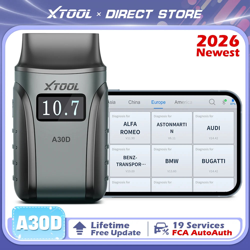 2026 New XTOOL Anyscan A30D V2.0 Lifetime Free OBD2 Scanner Bluetooth Diagnostic Tools All System 19 Resets Bi-directional FCA