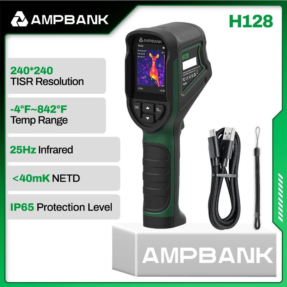 AMPBANK H128 Handheld Thermal Camera 240 x 240 TISR Resolution 24h Battery Life Thermal Imaging Camera 25 Hz Infrared IP65