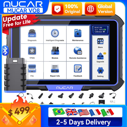 Gobal Version MUCAR VO8 Professional OBD2 Diagnostic Tool Full System Diagnosis ECU Coding Bi-direcional 34 Resets lifetime Free