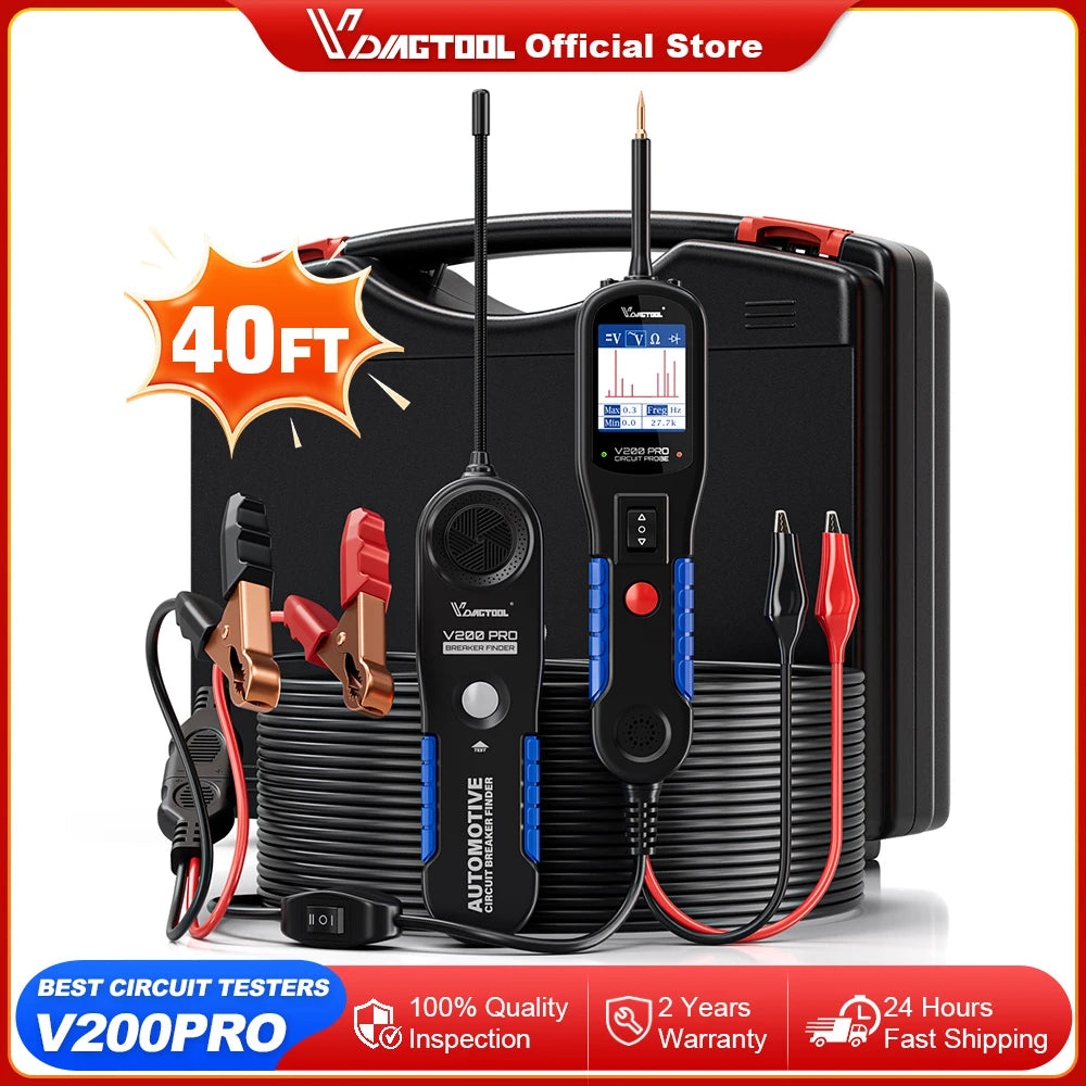 2026 VDIAGTOOL V200PRO 12/24V Car Power Circuit Probe 40FT/12M Cable Circuit Tester with Relay/Fuse Testing Breaker Finder Tools