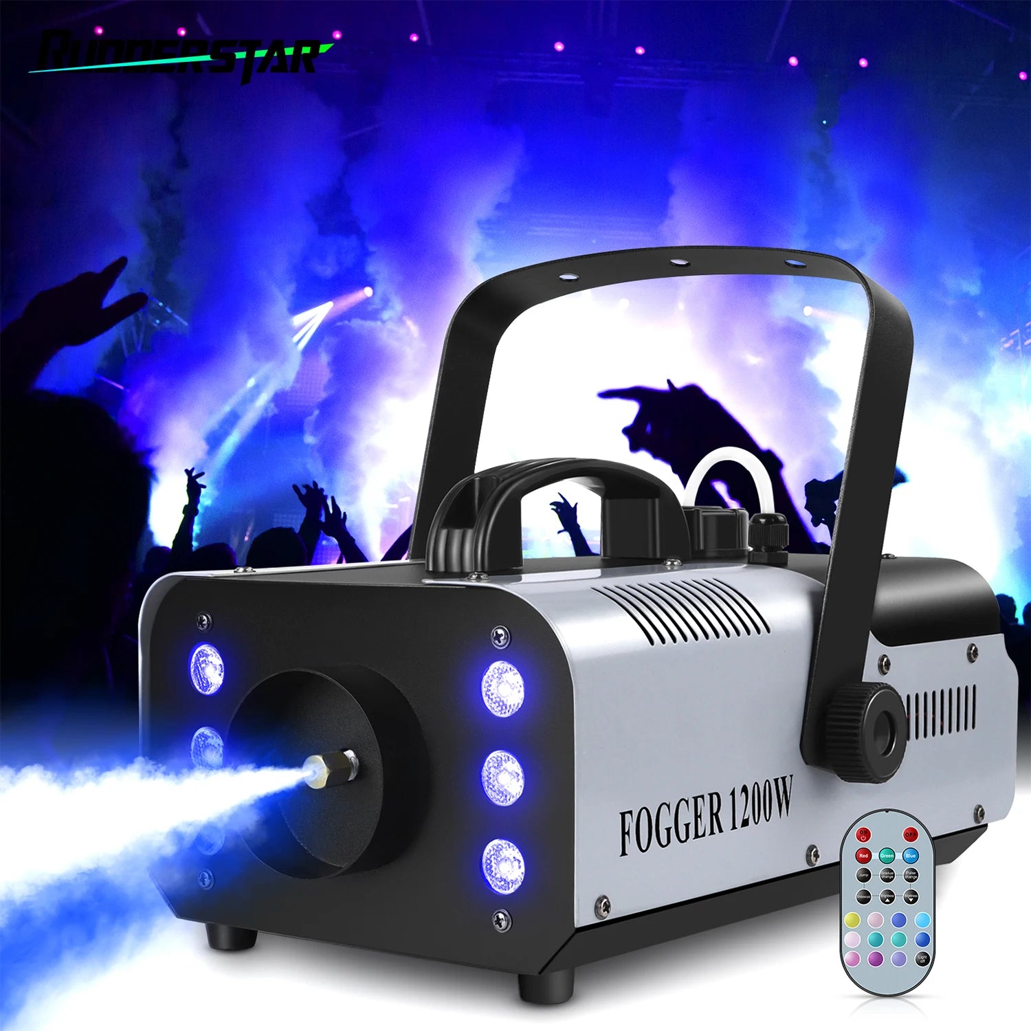 1200W Smoke Machine RGB 6LEDs Lighting Fog Machine Remote Control Stage Smoke Haze Generator for Disco Party Nightclub Wedding
