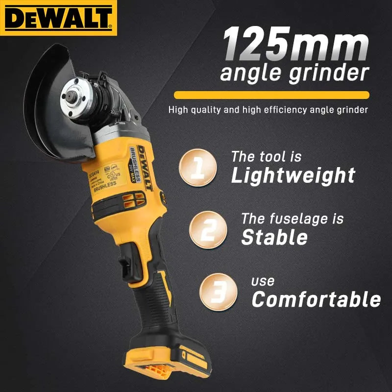 Dewalt DCG414 18V Max XR Brushless Angle Grinder - 125mm, 8800 RPM, Cutting & Polishing for Metal/Wood/Pipe