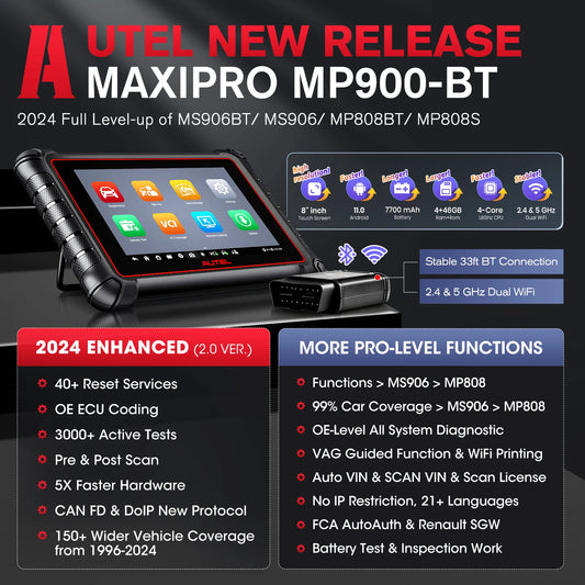 2025 Newest Autel MaxiPRO MP900-BT OBD2 Scanner DoIP/CAN FD ECU Coding Active Test 40+ Services Upgraded of MS906BT/MP900/ MP808