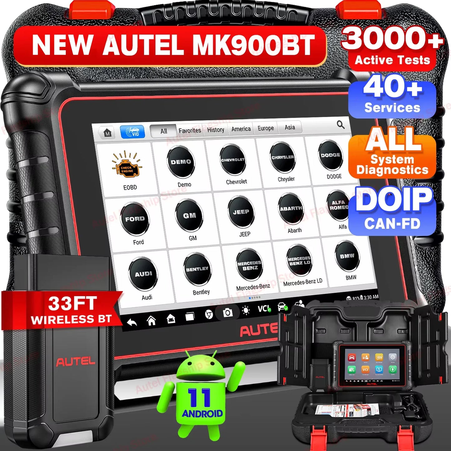Autel MaxiCOM MK900 BT MK900BT 8 Inch Car Diagnostic Tools 40+ Services CAN FD DOIP OBD2 Scanner Upgrade of MK808BT Pro MK808S