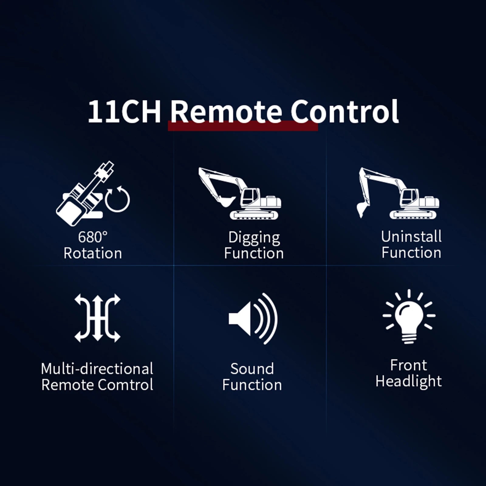 1/20 11CH Crawler 2.4G Wireless Construction RC Cars Toy Remote Control Excavator Kids Children Birthday Gifts