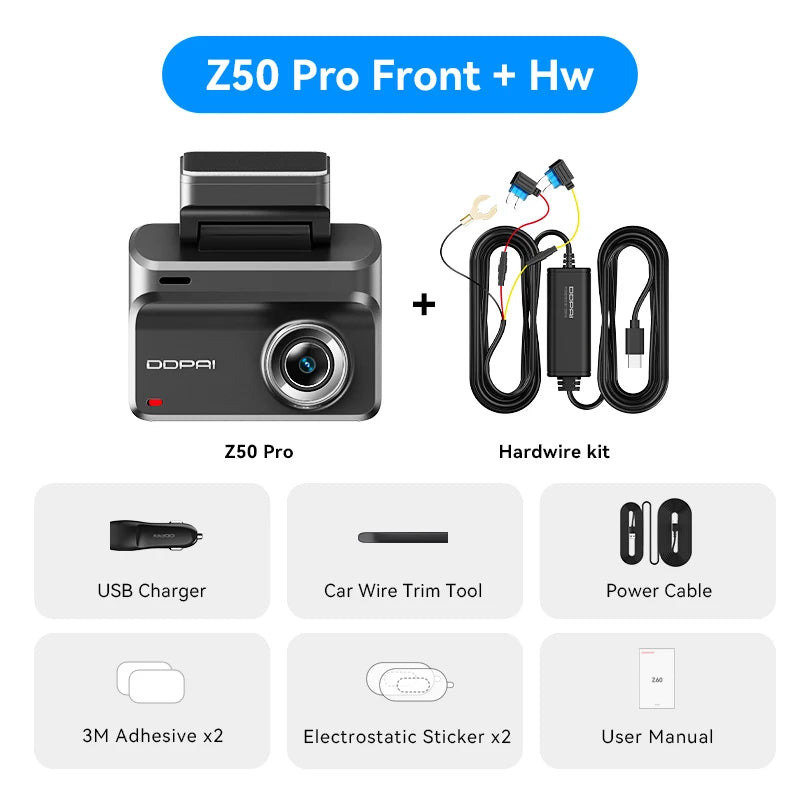 2025 New DDPAI Dash Cam Z50 Pro 4K Car Camera Night Vision 5GHz Wi-Fi GPS ADAS 24H Parking Monitor Support Front and Rear Cam