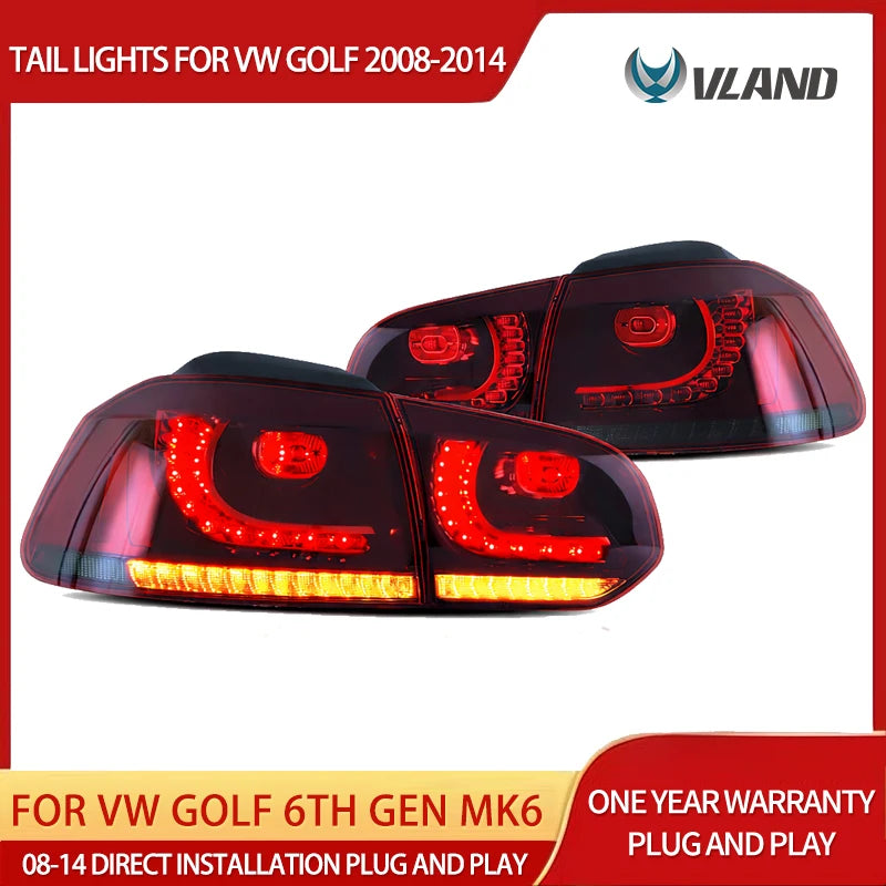 08-14 VW Golf 6th Gen Mk6 Hatchback Vland LED Aftermarket Tail Lights With Amber Sequential Turn Signal