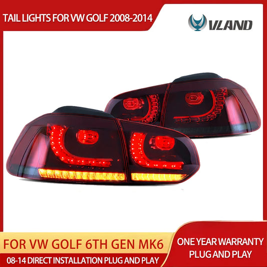 08-14 VW Golf 6th Gen Mk6 Hatchback Vland LED Aftermarket Tail Lights With Amber Sequential Turn Signal