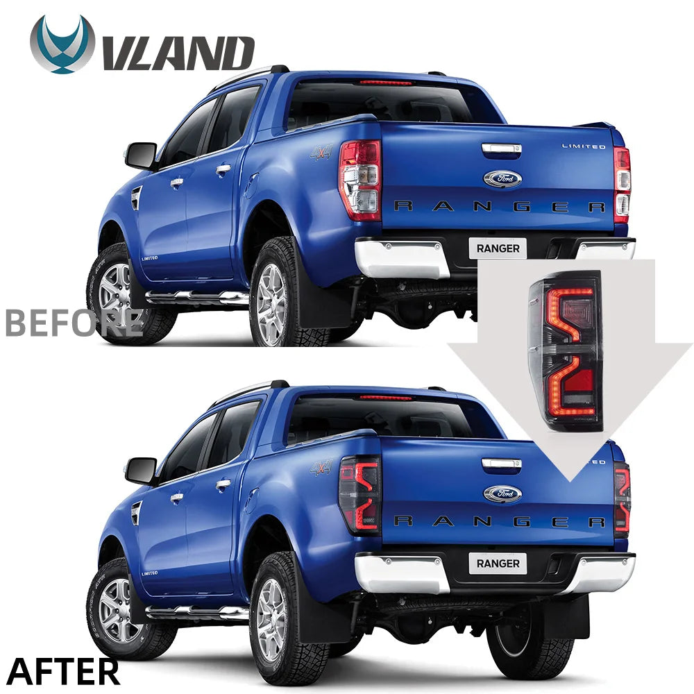 12-22 Ranger Pickup LED Tail Lights by VLAND, Amber Sequential Turn Signal, Rear Lamp Upgrade (Not for US Vehicles)