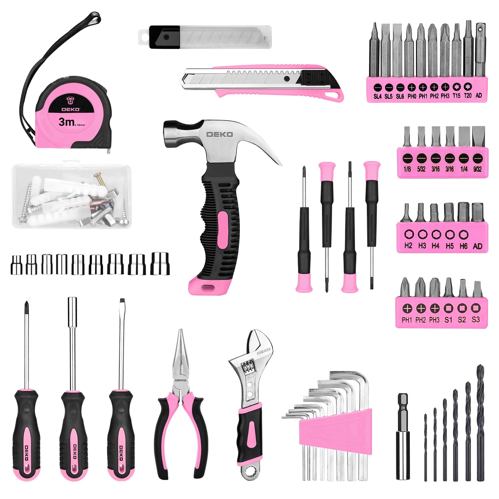 DEKO 126Pcs Power Tool Combo Kits with 8V Cordless Drill,10MM 3/8'' Keyless Chuck,Professional Home Household DIY Hand Tool Kits