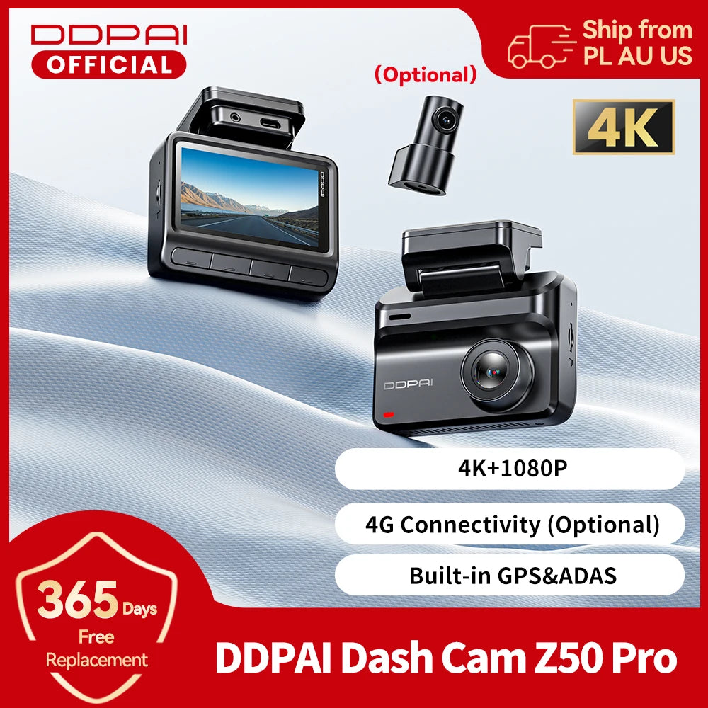 2025 New DDPAI Dash Cam Z50 Pro 4K Car Camera Night Vision 5GHz Wi-Fi GPS ADAS 24H Parking Monitor Support Front and Rear Cam
