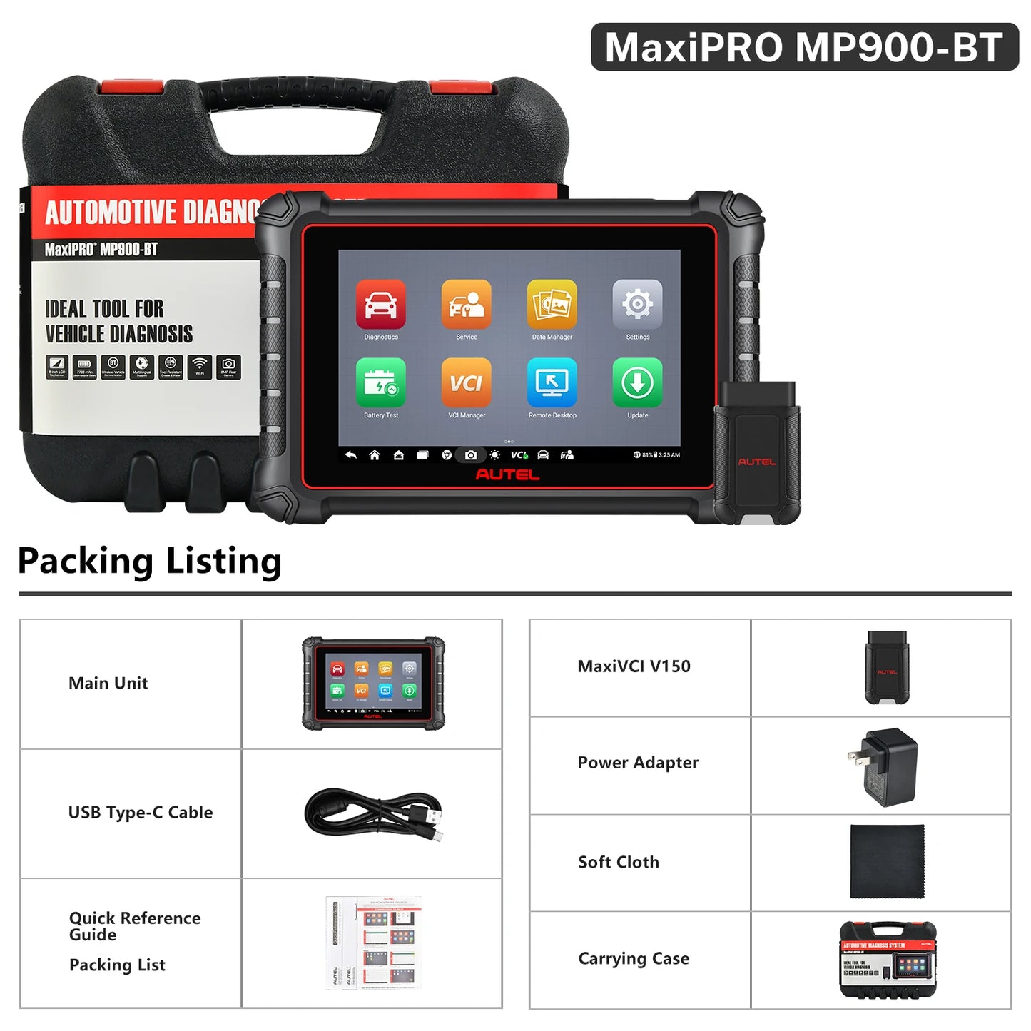 2025 Newest Autel MaxiPRO MP900-BT OBD2 Scanner DoIP/CAN FD ECU Coding Active Test 40+ Services Upgraded of MS906BT/MP900/ MP808