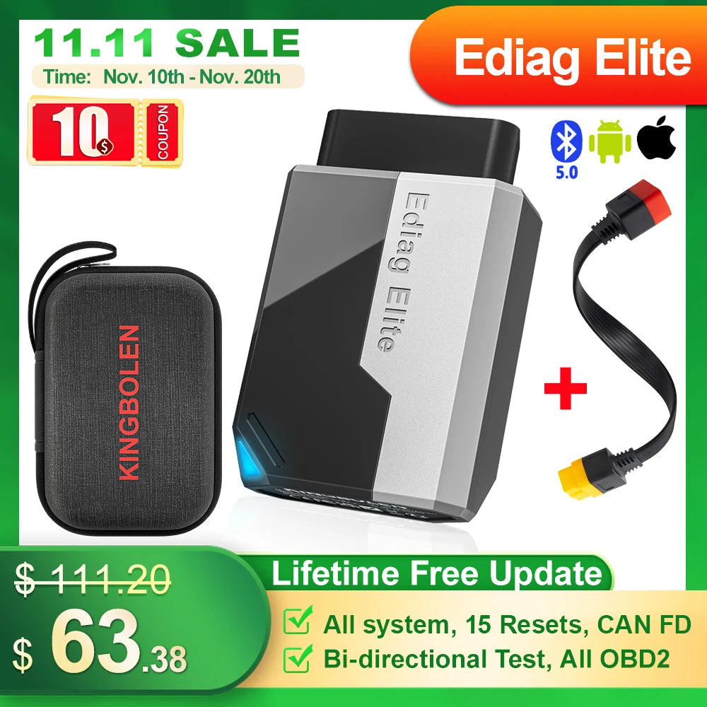 2026 New KINGBOLEN Ediag Elite Lifetime free Car Diagnostic Tools All system 15 Resets Bi-directional CAN FD Auto OBD2 Scanner