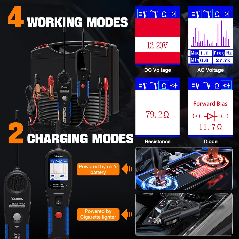 2026 VDIAGTOOL V200PRO 12/24V Car Power Circuit Probe 40FT/12M Cable Circuit Tester with Relay/Fuse Testing Breaker Finder Tools
