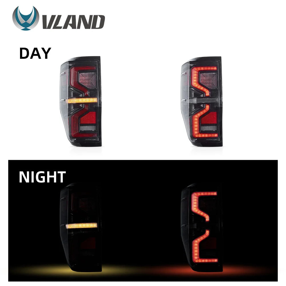 12-22 Ranger Pickup LED Tail Lights by VLAND, Amber Sequential Turn Signal, Rear Lamp Upgrade (Not for US Vehicles)