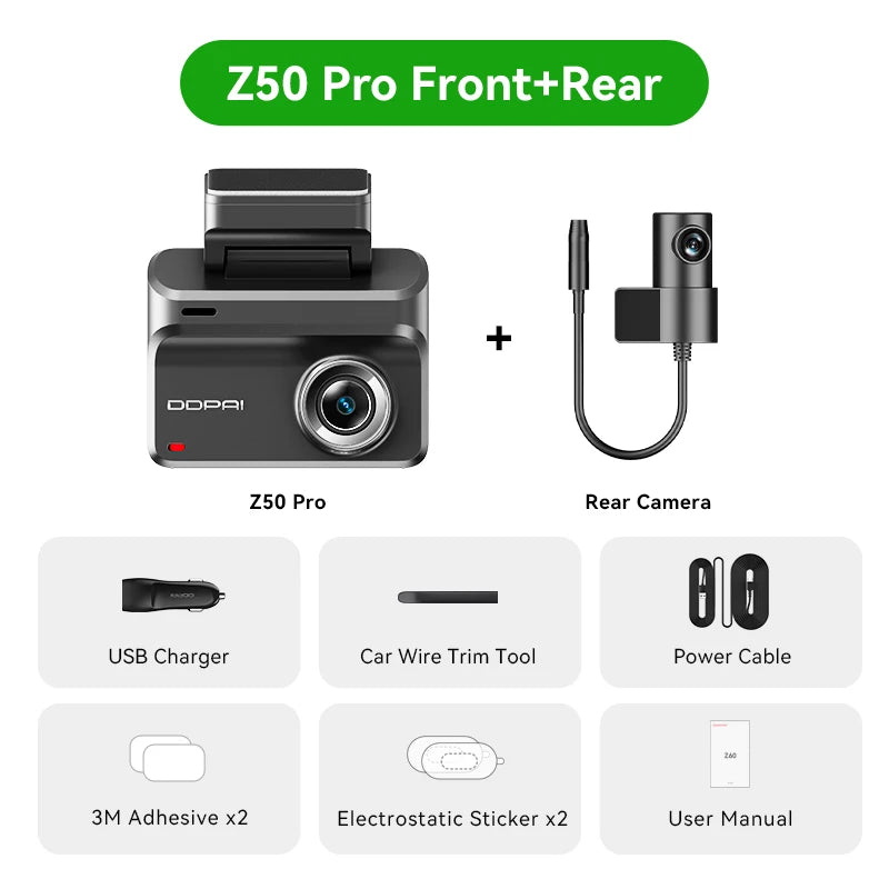 2025 New DDPAI Dash Cam Z50 Pro 4K Car Camera Night Vision 5GHz Wi-Fi GPS ADAS 24H Parking Monitor Support Front and Rear Cam