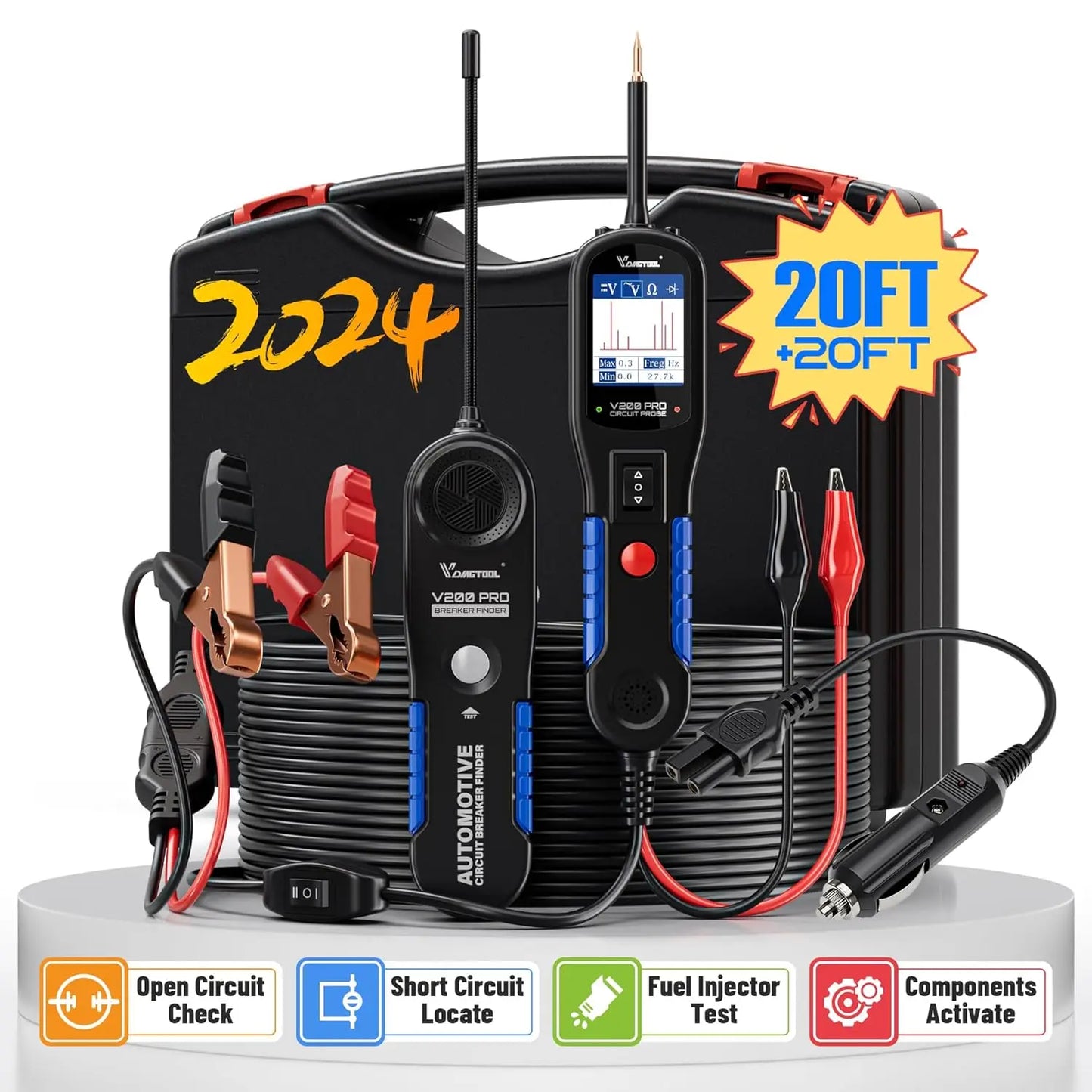 2026 VDIAGTOOL V200PRO 12/24V Car Power Circuit Probe 40FT/12M Cable Circuit Tester with Relay/Fuse Testing Breaker Finder Tools