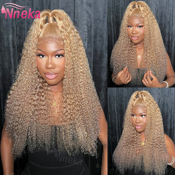 Curly Honey Blonde Wig Human Hair 13x6 Deep Wave Frontal Wigs For Women 13x4 Hd Water Wave Lace Front Wig #27 Colored Wig 30Inch